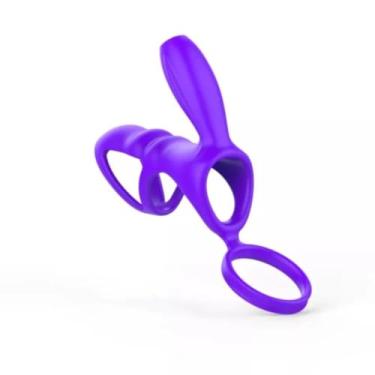 Imagem de Anel Vibrador Peniano Com Estimulador Clitoriano E Anel Para Saco Escrotal Brinquedo Erótico [ROXO]