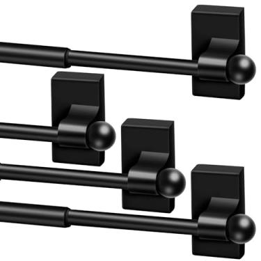 Imagem de Yaocom 4 hastes magnéticas de cortina para porta de metal de 71 a 122 cm, haste magnética ajustável multiuso de 1/5.1 cm para molduras de janelas, armários, geladeiras, máquinas de lavar louça (preto)