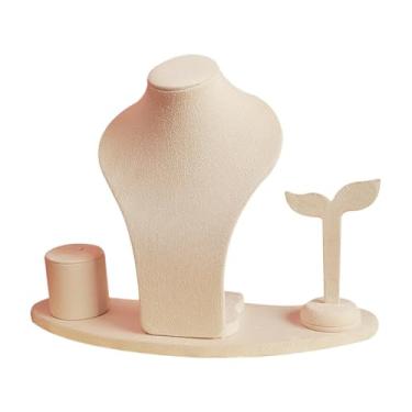 Imagem de Vaveren Suporte para manequim de colar, suporte para brincos, de veludo para venda, organizador de anéis, para joias para loja de varejo, Bege