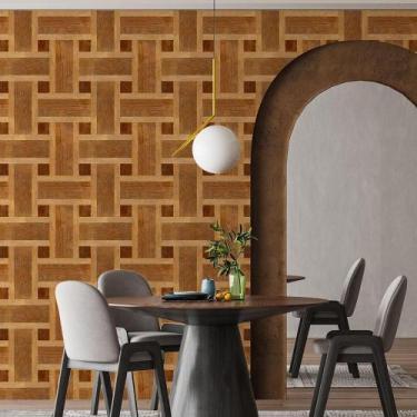 Imagem de Kit 2 Rolos Papel De Parede Adesivo Madeira Mosaico 3,0M - Gh Papel De