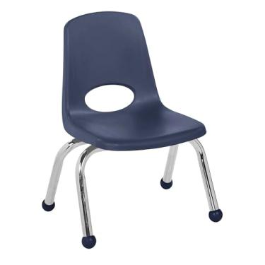 Imagem de Cadeira escolar empilhável de 25,4 cm, assento de estudante empilhável com pernas de aço cromado e deslizadores esféricos; para pré-escola, sala de aula ou escola em casa - azul-marinho, 11553-NV