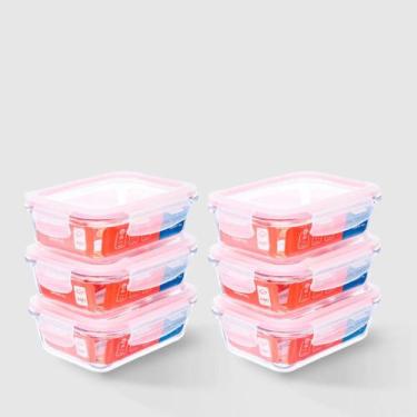 Imagem de Kit com 6 Potes de Vidro Herméticos Retangulares 640ml Marmita Ideal I