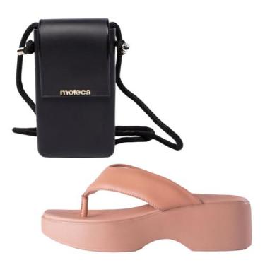 Imagem de Kit Sandália Anabela Moleca 5503105 + Bolsa Tiracolo Preto, 37, Nude