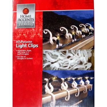 Imagem de Home Accents Holiday Living Clipes de luz de Natal universais para uso interno/externo, telha/calha para mini, gelo, corda, C7, C9, LED, globos e mais - 150 ganchos