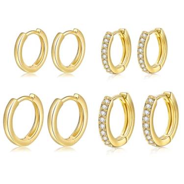 Imagem de BMMYE Brincos de argola de ouro pequeno para mulheres, cartilagem, mini argolas de ouro, conjunto de brincos de ouro, hipoalergênicos, Cobre, Zircônia cúbica