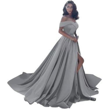 Imagem de Vestidos De Baile Sereia Ombro A Ombro Log Sati Simples Vestido De Casamento Elegat Ruched Wrap Formal Eveig Gows Para Mulheres, Blue, 30