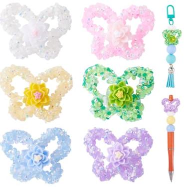 Imagem de Spritewelry 6 peças de contas de borboleta acrílica cintilante cintilante cristal borboleta flor espaçador contas coloridas extravagantes para caneta, joias, chaveiro, pulseira