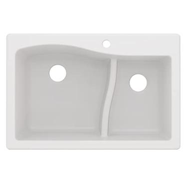 Imagem de KRAUS Pia de cozinha de granito Quarza 83.8 cm Drop-In/Undermount 60/40 tigela dupla em branco, KGD-442WHITE