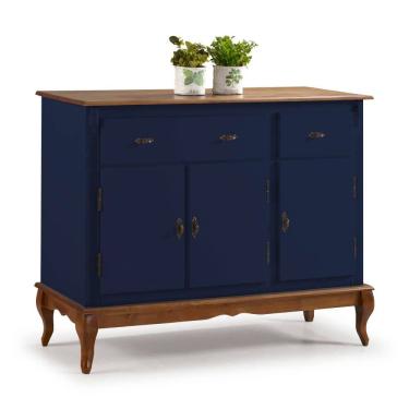 Imagem de Balcão Buffet de Madeira com Pés Luis XV 3 Portas e 2 Gavetas Linz Móveis 60631 - Azul Petróleo/Imbuia Glazer