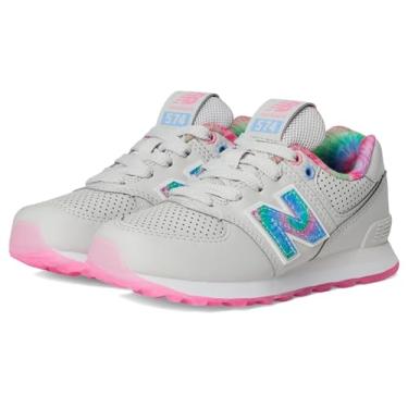Imagem de New Balance Tênis infantil 574 V1 com cadarço, Matéria cinza/rosa sinal, 15