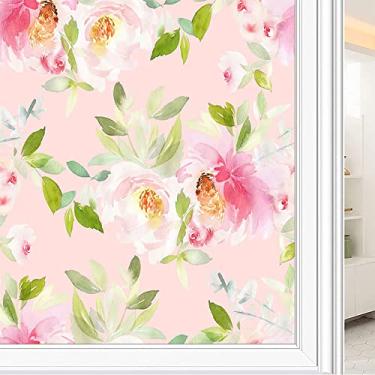 Imagem de Película de janela de privacidade de flores, textura de estilo floral, filme de vidro para sala de estar e escritório em casa, L90 x C 190 cm