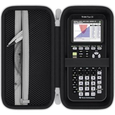 Imagem de Baval Calculadora compatível com Texas Instruments TI-84 Plus CE/TI-84 Plus/TI-Nspire CX II CAS/TI-Nspire CX II/TI-83 Plus/TI-89 Calculadora gráfica colorida de titânio (caixa preta, zíper branco)