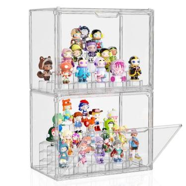 Imagem de JOYZAN Pacote Com 2 Caixas De Acrílico Para Colecionáveis, Bonecos Porta Magnética, Caixa Transparente Empilhável, Módulos Cilíndricos Móveis, Popmart, Funko, Boneca