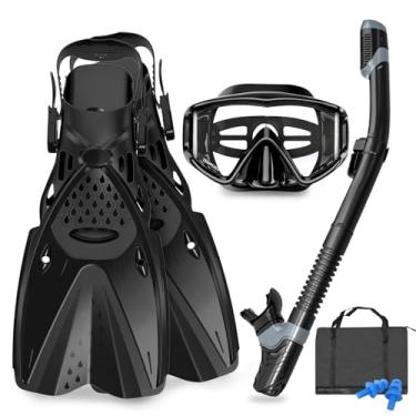 Imagem de AosDero Máscaras E Barbatanas Para Mergulho Com Snorkel Adultos, Homens Mulheres, Máscara De Vista Panorâmica, Antiembaçante Parte Superior Seca, Nadadeiras/Nadadeiras Ajustáveis Livre, Bolsas Viage