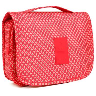 Imagem de Necessaire de Viagem Portátil, Bolsos Internos, Fecho com Zíper, Gancho para Pendurar, Material Resistente à Água, Organizadora, Bolsa, Travel Bag, Feminino, Masculino (Vermelho Estrela)