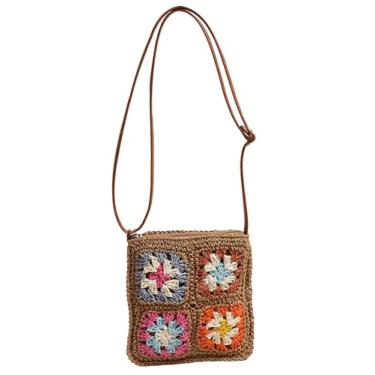 Imagem de SHAREYOIU Bolsa tiracolo feminina vazada de palha vintage bolsa de praia bolsa de ombro, Marrom