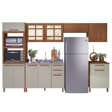 Imagem de Cozinha Modulada Monza 6 Peças com Torre Quente 2 Fornos - Indékes Freijó/Off White