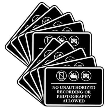 Imagem de Moldura clássica sem gravação não autorizada ou fotografia permitida sinal de porta ou parede Material durável | Fácil instalação (preto) - Médio (pacote com 10)