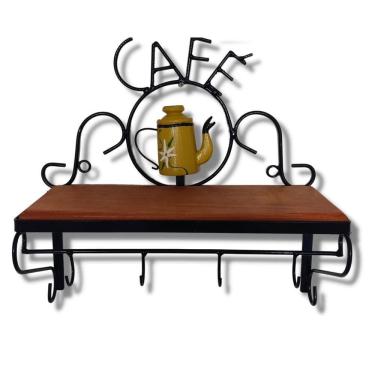 Imagem de Prateleira De Café Porta Tempero 40cm Tema Bule Amarelo Sudeste Rústico