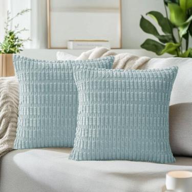 Imagem de Capas de almofada QUORGVES Corduroy azul claro 55x55cm, pacote com 2