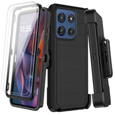 Imagem de KECAI Capa para Motorola Moto G Stylus 2025 com clipe de cinto, 2 películas protetoras, resistente à prova de choque, proteção contra quedas de grau militar, resistente, capa para celular com suporte