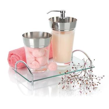 Imagem de Bandeja De Vidro Organizadora De Bancada Decorativa 25x15 Cm Aparador Banheiro Casa Cozinha