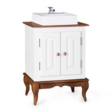 Imagem de Gabinete para Banheiro 2 Portas com Cuba Dália 3057 - Branco/Imbuia Glazer