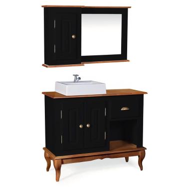 Imagem de Gabinete para Banheiro 2 Portas com Cuba e Espelheira Dália 3058 - Preto/Imbuia Glazer