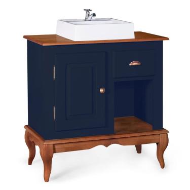 Imagem de Gabinete para Banheiro 1 Porta 1 Gaveta com Cuba Dália 3064 - Azul Petróleo/Imbuia Glazer
