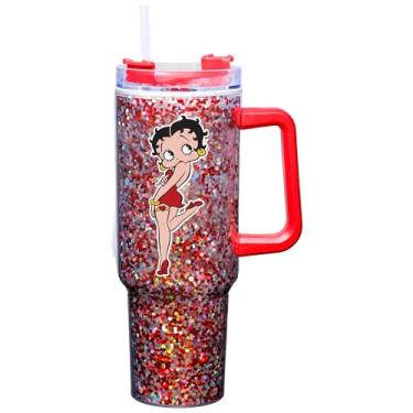 Imagem de Spoontiques Betty Boop Caneca de viagem de acrílico com glitter de 1,134 g - acrílico de parede dupla com tampa de viagem com trava deslizante e canudo - 28 cm de altura