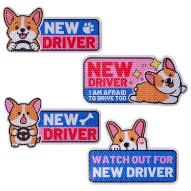 Imagem de lasuroa 4pcs Ímãs Carro Corgi Engraçado New Driver, Placas Reflexivas Estudante Condução Cão Fofo Desenho Animado Adesivos Magnéticos Para-Choque Reutilizáveis Alerta Segurança para Presentes