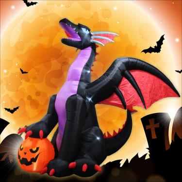 Imagem de TRMESIA 8Ft Halloween Inflatable Huge Dragon Decoration Outdoor,Halloween Blow up Dragon for Indoor Backyard Garden Lawn Decoration Holiday Outside Yard Display Dinosaur Inflatable for Party