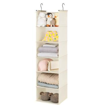 Imagem de GRANNY SAYS Organizadores e armazenamento de armário com 6 prateleiras, organizador dobrável para armário com 2 ganchos resistentes, grandes prateleiras suspensas para armário, dormitório