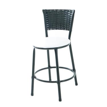 Imagem de Banqueta Baixa de Fibra Sintética com Assento em Napa, Preto (BRANCO)