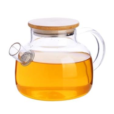 Imagem de Chaleira de Vidro Com Infusor Tampa de bambu sofisticada Jarra para Chá Café 1Litro Bule que vai ao fogo