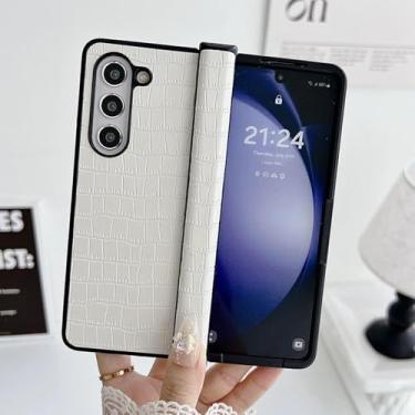 Imagem de Capa protetora de dobradiça com estampa de crocodilo luxuosa para Samsung Z Fold 6, à prova de choque (para Samsung Z Fold 6/branca)
