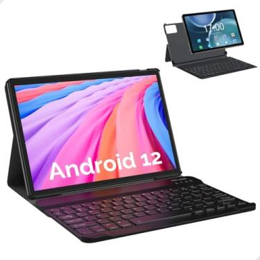 Imagem de 10,1 Polegadas Tablet com Caso, Teclado e Mouse, Android 12 Tablet, 6GB RAM + 128GB ROM, WiFi, Bluetooth, 6500mAh, Cinza