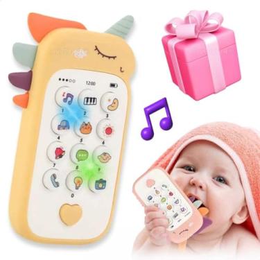 Imagem de Celular Telefone Infantil De Brinquedo Interativo Música Sons Educativos Luzes Mordedor Sensorial Fase de Dentição Presente Bebê 1 Ano 12 Meses Natal Aniversário Dia Das Crianças (Unicórnio Amarelo)