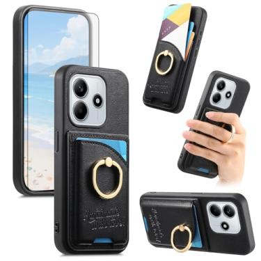 Imagem de Asuwish Capa de telefone para Xiaomi Redmi Note 14 4G capa carteira com protetor de tela de vidro temperado e suporte de cartão de crédito de couro PU anel suporte acessórios para celular Note14 G4