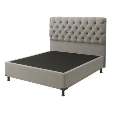 Imagem de Base Cama Box Casal Com Cabeceira Cinza 138x188cm - Fábrica de Tudo
