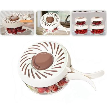 Imagem de Cesta de drenagem multiuso de 15,5 cm com tampa e alça, tigela de limpeza de frutas 3 em 1, lavadora de frutas e vegetais, recipiente de armazenamento de escorredor de frutas para geladeira (marrom)