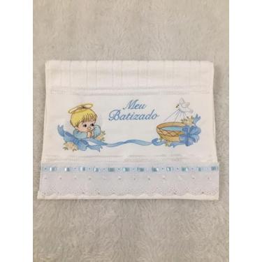 Imagem de Toalha  de lavabo Bordada em Azul Meu Batizado - DaniBordados