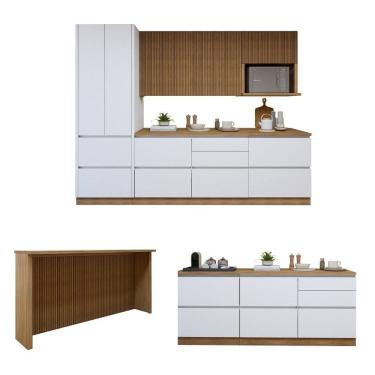 Imagem de Cozinha Completa Modulada 8 Peças 11 Portas 10 Gavetas com Rodapé Norten Branco / Marrom