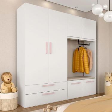 Imagem de Guarda Roupa Modulado Infantil Com Puff Baú Joy Bco/rosa/l.bege - M.a