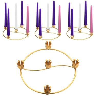 Imagem de Sliner 4 peças de anel de guirlanda do advento de flor de Natal, 5 castiçais, anel de advento de ouro, suporte de vela de metal, decoração de mesa para festivais de Natal, decoração de peça central de