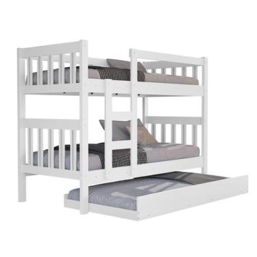Imagem de Beliche Tripla MDF  Estrado Madeira  Pintura UV  Cama Extra Retrátil -