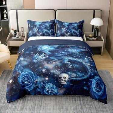 Imagem de Fantasia dragão 100% algodão capa de edredom solteiro para crianças meninos meninas jogo de cama crânio gótico preto azul céu estrelado espaço sideral capa de edredom borboleta sonhador floral