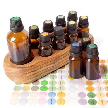 Imagem de Guolich Caixa de armazenamento de óleo essencial de madeira, organizador de exibição de óleos essenciais, 9 compartimentos, suporte para garrafas de 5 a 15 ml, coleção de esmaltes