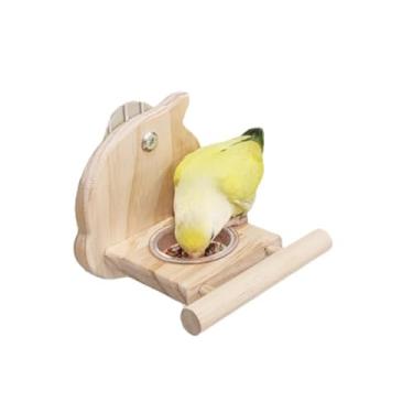 Imagem de Poleiro de madeira para pássaros com copos de alimentação de papagaio tigelas de acrílico para pássaros tigelas de água com suporte de papagaio para comida de periquito periquito periquito (pássaro)