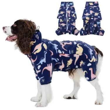 Imagem de ROZKITCH Casaco de inverno para cães, pulôver de lã macia, para animais de estimação, à prova de vento, quente, frio, colete com zíper refletivo, macacão, roupas para cães médios, dinossauros, G